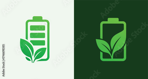 Leaf Battery Logo Set Eco Power and Green Energy Icons	
