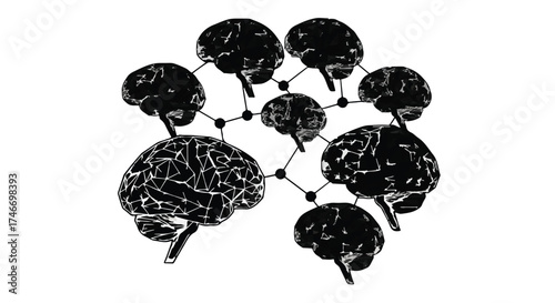 Abstract network of interconnected brains symbolizing collective intelligence and neural connections.