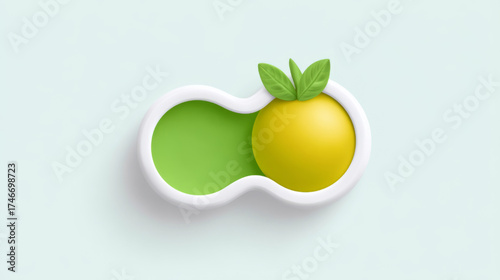 Playful lemon fruit in a wavy frame, vibrant yellow and green, fresh organic produce and healthy balance concept, with copy space