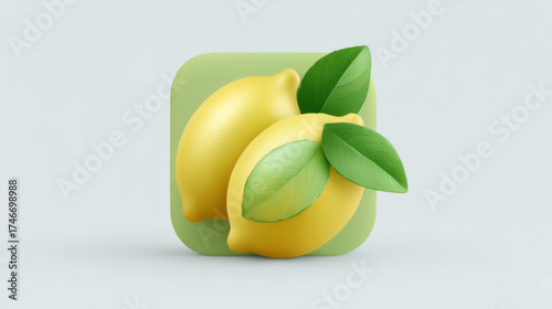  Minimalist lemon fruit app icon, soft green and yellow, fresh citrus and healthy eating