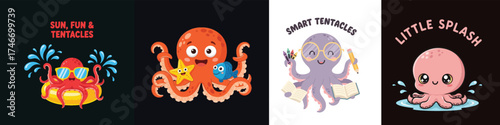 Cartoonish aquatic creatures in various playful scenarios bundle design