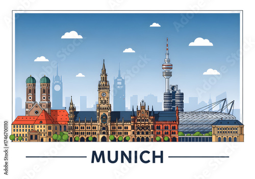 Munich Germany City Skyline Vector Illustration isolated on transparent background