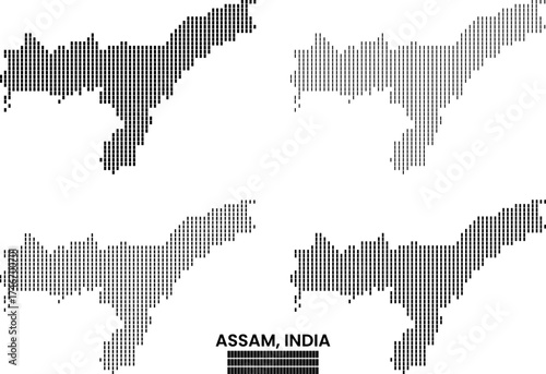 Rectangle Vertical Shape Dotted Map of Assam of India. Indian Assam Rectangle Vertical Square Shape Dot Pattern Vector Infographic Map Art Illustration with Country Boundary