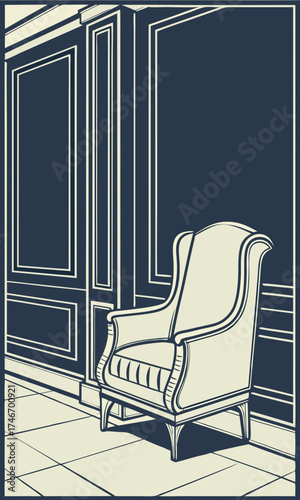 Vintage armchair in elegant interior classic furniture design luxury home decor vector illustration.