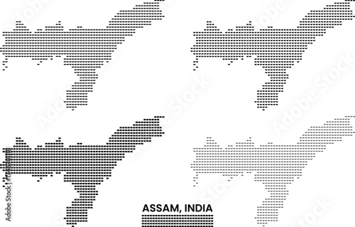 Assam Map of India in Rectangle Shape Dotted Pattern. Indian Assam Rectangle Square Shape Dot Pattern Vector Infographic Map Art Illustration with Country Boundary