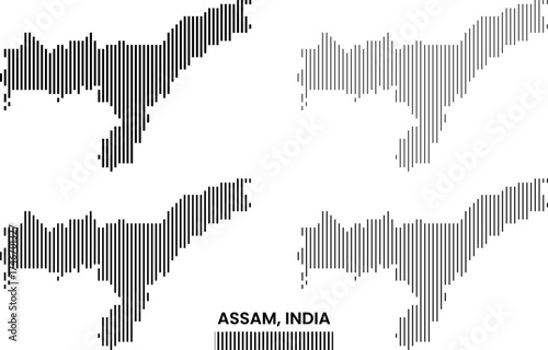 Assam Map of India in Vertical Line Shape Pattern. Indian Assam Vertical Line Shape Pattern Vector Infographic Map Art Illustration with Country Boundary