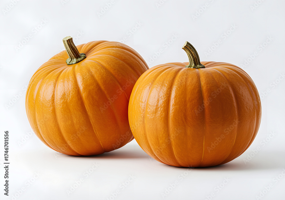 Obraz premium Two Orange Pumpkins Isolated on White Background – Autumn Harvest Concept