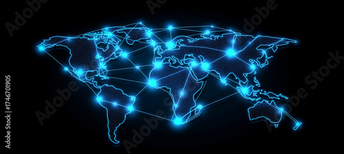Global network blue world map connection communication technology internet
