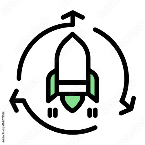Startup Launch Growth Rocket icon from the Customer Development icon collection (Outline Color Lineal Style)