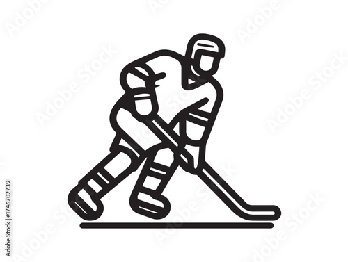 Classic hockey puck and stick drawing in vector outline