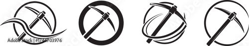 Vector Pickaxe Icons in Circle Logo Design, Mining Tools Illustrations