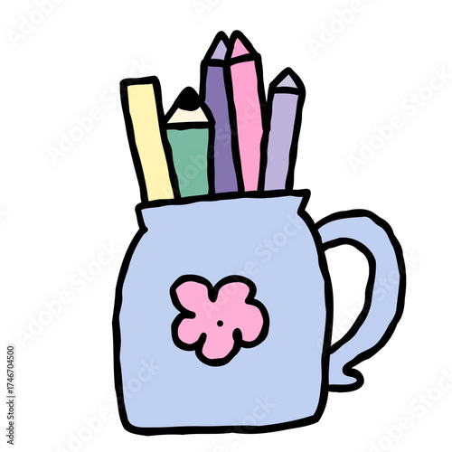 Pastel pencil holder icon – cute minimal stationery and study element