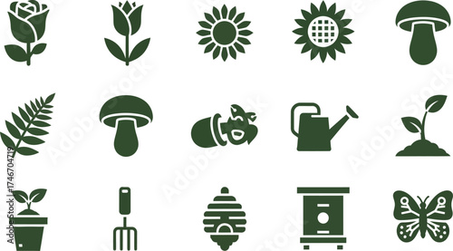 Set of gardening icons simple flat vector design elements isolated on white background for web and mobile apps