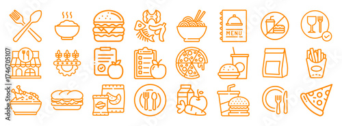 Collection of Orange Food and Restaurant Icons