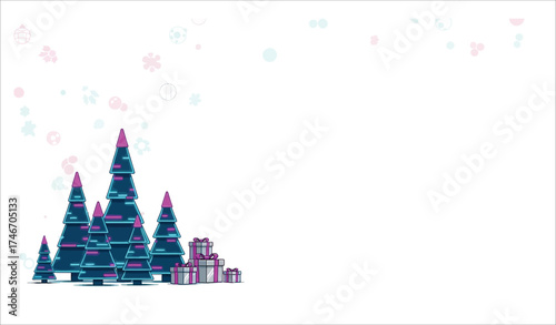 Magical winter forest with festive gifts under snowfall snowy christmas eve scene
