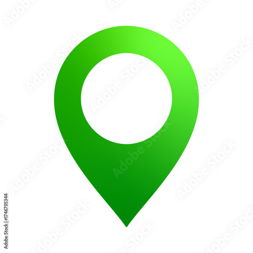 A green location pin icon is commonly used in maps. Vector