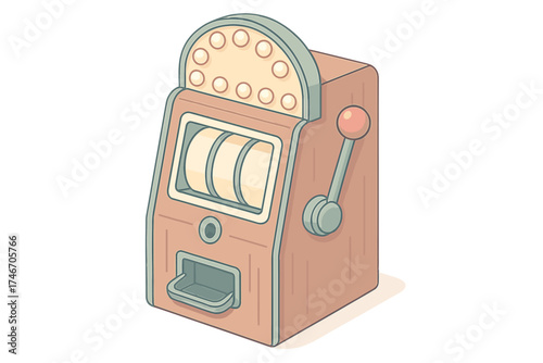 Retro Slot Machine. Isometric vector illustration set Retro Slot Machine Design: wooden slot casing with chrome trim, mechanical