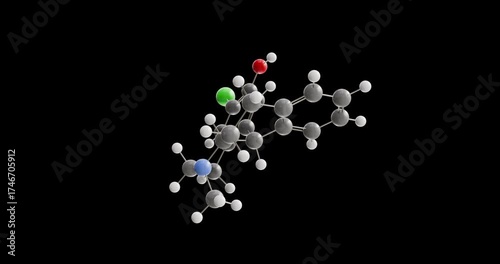 Ecopipam molecule, rotating 3D model of dopamine antagonist, looped video on a black background
