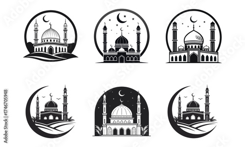 Set of Islamic Mosque Emblems and Logos