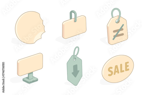 Pastel Sale Stickers. Isometric vector illustration set Clearance Sale Labels: torn edge discount sticker, final sale badge,
