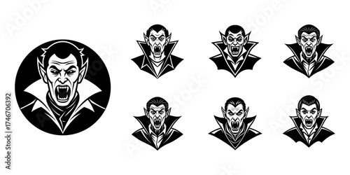 Vampire Head Mascot Logo Collection in Black and White