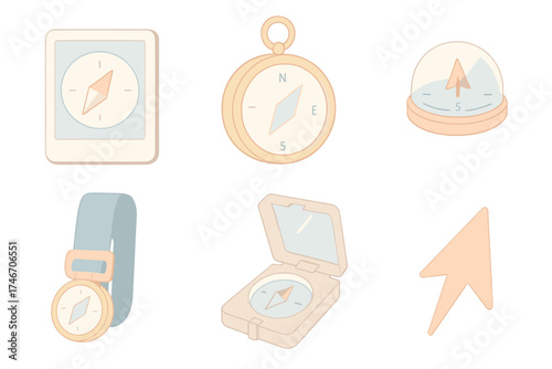 Direction Finder Icons. Isometric vector illustration set Direction Finding Equipment: digital compass display on screen, analog