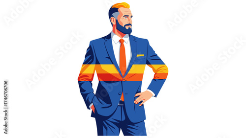 Illustration of confident businessman in blue suit isolated on white background