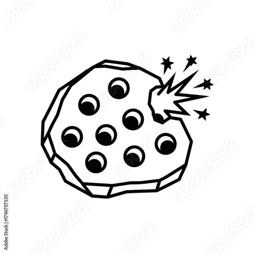 Cartoon Asteroid with Impact Sparkles.