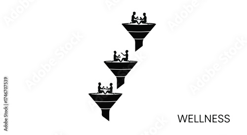 Teamwork and collaboration flowing through a funnel for optimized success.