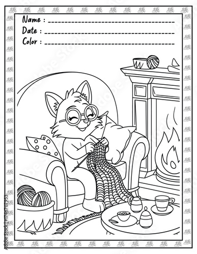 Fluffy Friends Coloring Page & Book for Adults and Kid. High resolution (300 DPI), Ready to print on standard 8.5x11-(A4) inch paper With (No Bleed), Black and White. Vector illustration