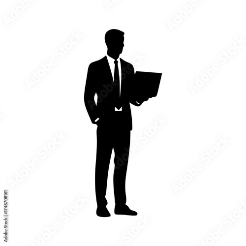 Businessman with Laptop Silhouette Vector Illustration
