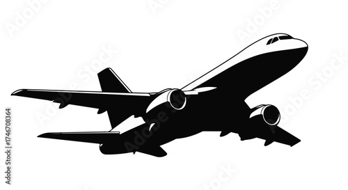 Sleek passenger jet soars against a bright sky, symbolizing travel and freedom.