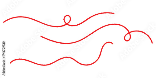 Red isolated vector thread icons on white background. Three different shapes thread on white page. Modern isolated curved thread on red colour. 