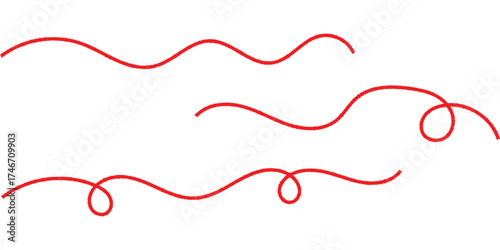 Red isolated vector thread icons on white background. Modern isolated curved thread on red colour. Three different shapes thread on white page. 