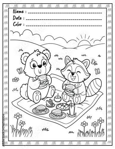 Fluffy Friends Coloring Page & Book for Adults and Kid. High resolution (300 DPI), Ready to print on standard 8.5x11-(A4) inch paper With (No Bleed), Black and White. Vector illustration