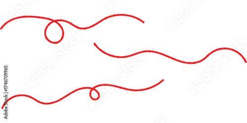 Red isolated vector thread icons on white background. Modern isolated curved thread on red colour. Three different shapes thread on white page. 