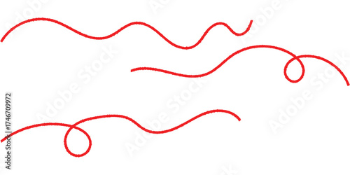 Red isolated vector thread icons on white background. Modern isolated curved thread on red colour. Three different shapes thread on white page. 