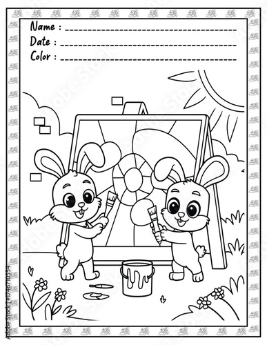 Fluffy Friends Coloring Page & Book for Adults and Kid. High resolution (300 DPI), Ready to print on standard 8.5x11-(A4) inch paper With (No Bleed), Black and White. Vector illustration