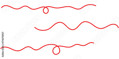  Isolated curved threads on white page. Isolated red curved thread on white background. Red thread icon sets on white background. Vector red thread set on white page. 