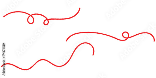  Isolated curved threads on white page. Isolated red curved thread on white background. Red thread icon sets on white background. Vector red thread set on white page. 