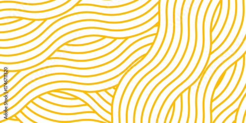 Yellow instant noodle, pasta and spaghetti texture with geometric wavy lines. Ramen, pasta vector pattern. Background abstract food illustration