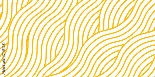 Yellow instant noodle, pasta and spaghetti texture with geometric wavy lines. Ramen, pasta vector pattern. Background abstract food illustration