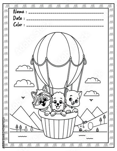 Fluffy Friends Coloring Page & Book for Adults and Kid. High resolution (300 DPI), Ready to print on standard 8.5x11-(A4) inch paper With (No Bleed), Black and White. Vector illustration