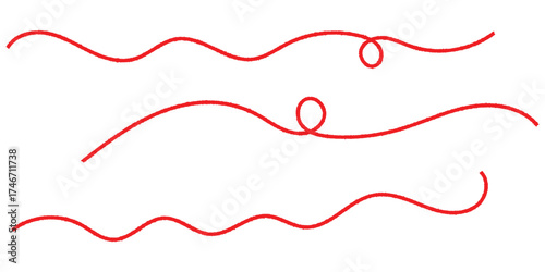 Red thread icon sets on white background. Isolated curved threads on white page. Isolated red curved thread on white background. EPS 10. 