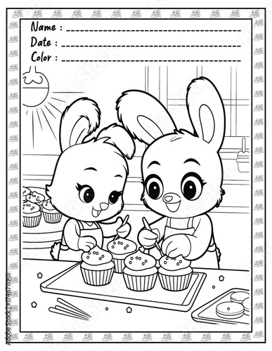 Fluffy Friends Coloring Page & Book for Adults and Kid. High resolution (300 DPI), Ready to print on standard 8.5x11-(A4) inch paper With (No Bleed), Black and White. Vector illustration