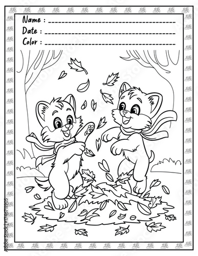 Fluffy Friends Coloring Page & Book for Adults and Kid. High resolution (300 DPI), Ready to print on standard 8.5x11-(A4) inch paper With (No Bleed), Black and White. Vector illustration