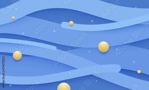 Blue light background with wavy papercut layers vector illustration