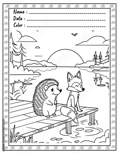 Fluffy Friends Coloring Page & Book for Adults and Kid. High resolution (300 DPI), Ready to print on standard 8.5x11-(A4) inch paper With (No Bleed), Black and White. Vector illustration