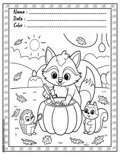 Fluffy Friends Coloring Page & Book for Adults and Kid. High resolution (300 DPI), Ready to print on standard 8.5x11-(A4) inch paper With (No Bleed), Black and White. Vector illustration