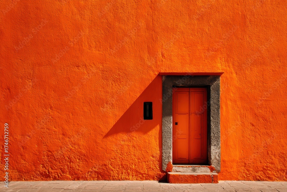 Fototapeta premium Vibrant Orange Wall of a Traditional House in San Miguel de Allende, Mexico - A Colorful Architectural Background